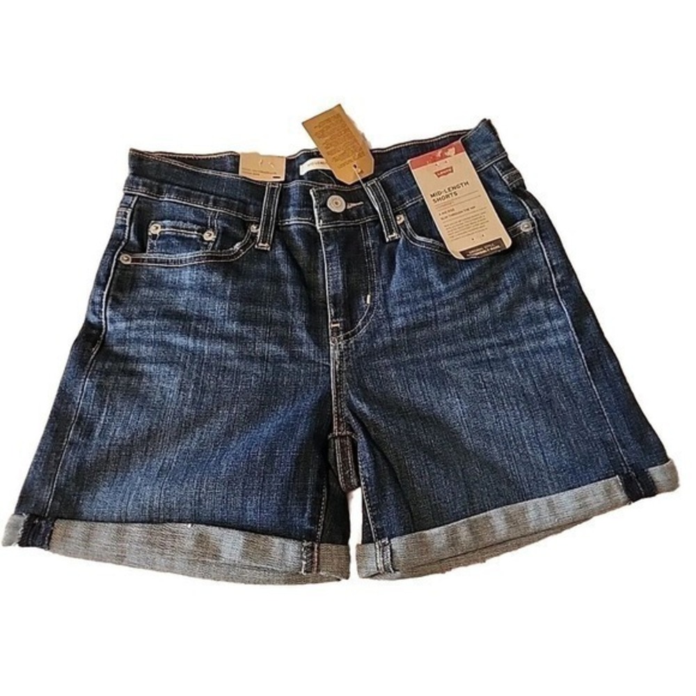 Levi's Denim Shorts Womens‎ 25 Blue Mid Length Jean Stretch Rolled Cuff Hem NWT - Picture 3 of 5